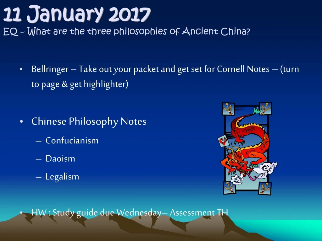 11 january 2017 eq what are the three philosophies of ancient china