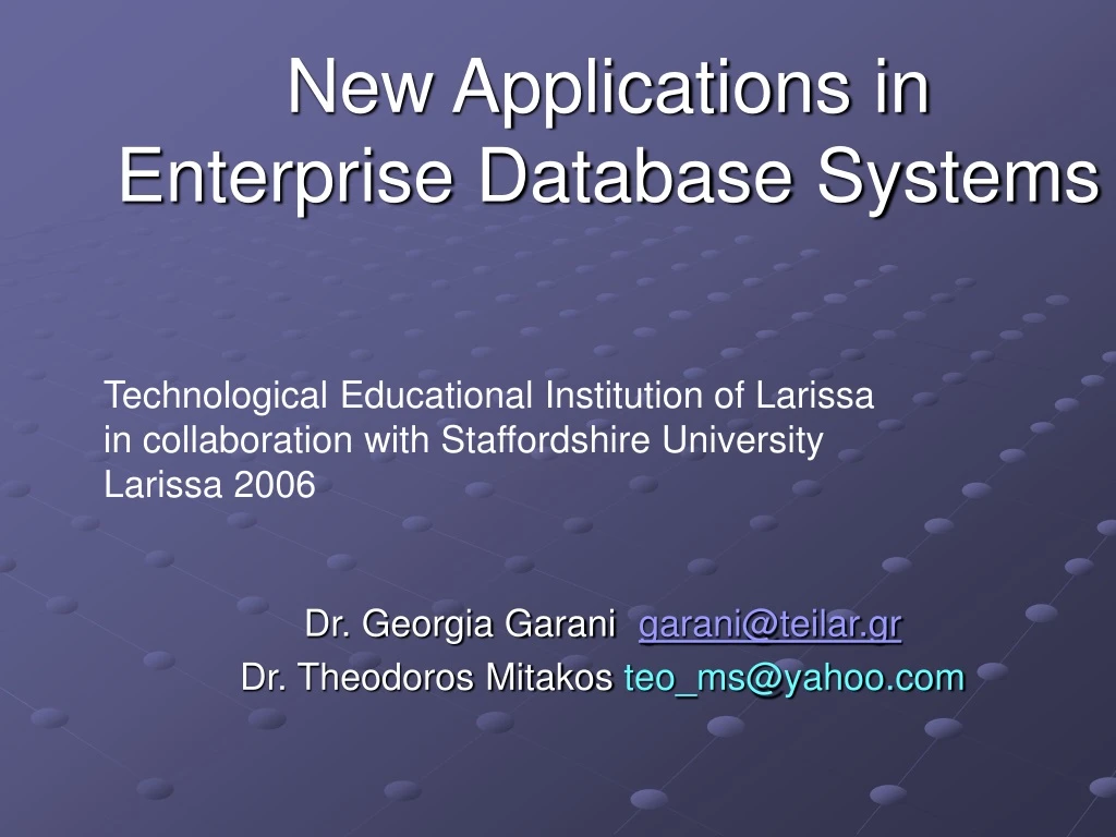 new applications in enterprise database systems