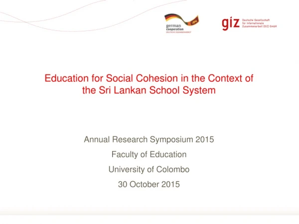 Education for Social Cohesion in the Context of the Sri Lankan School System