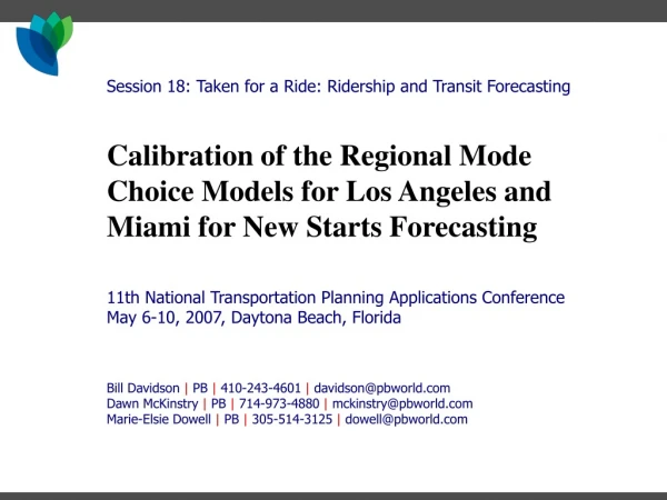 Session 18: Taken for a Ride: Ridership and Transit Forecasting