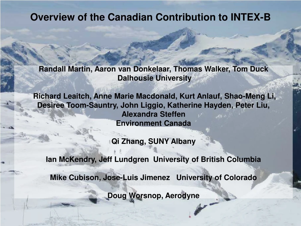 overview of the canadian contribution to intex b
