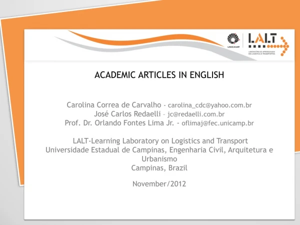 ACADEMIC ARTICLES IN ENGLISH Carolina Correa de Carvalho  - carolina_cdc@yahoo.br