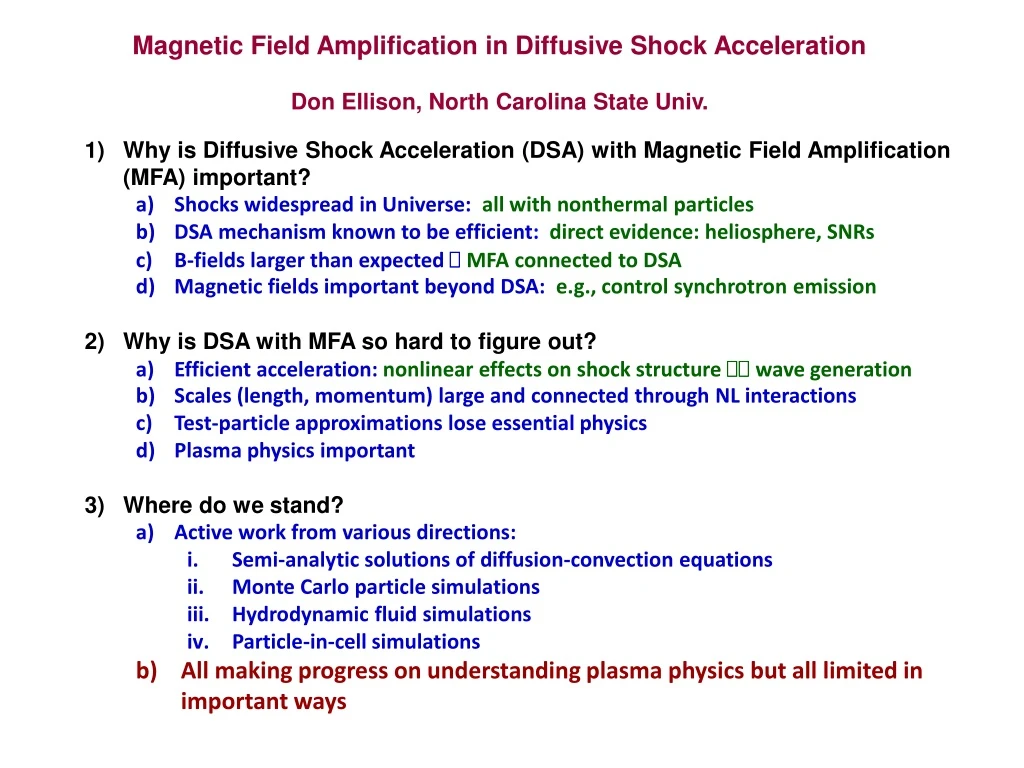 magnetic field amplification in diffusive shock