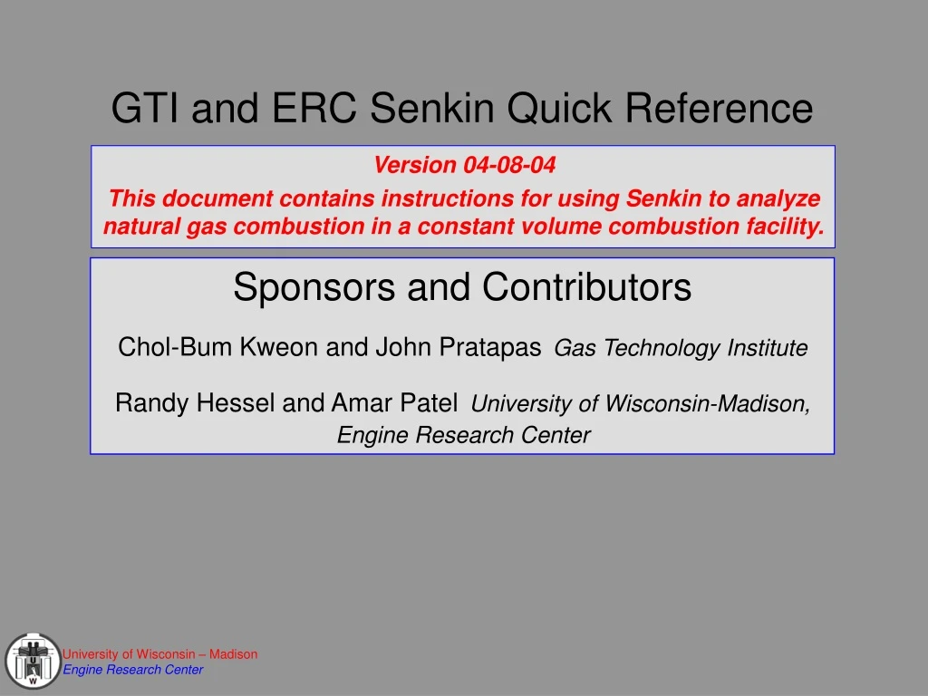 gti and erc senkin quick reference