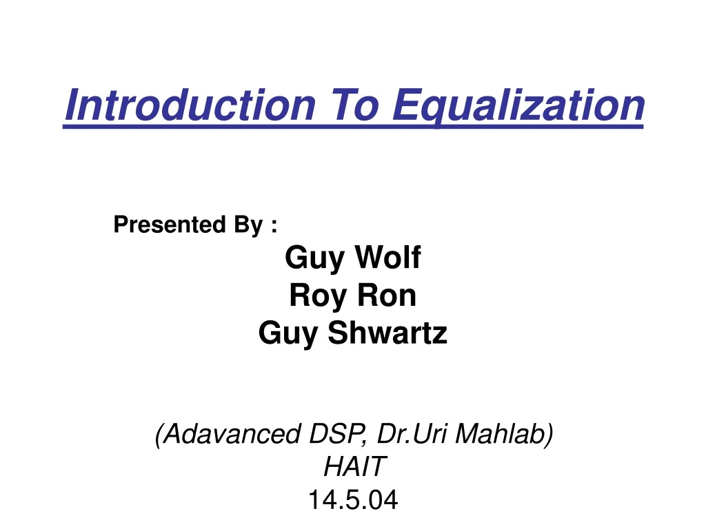 introduction to equalization