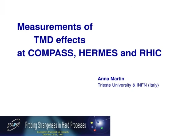 Measurements of   	TMD effects  at COMPASS, HERMES and RHIC