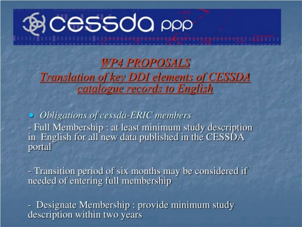WP4 PROPOSALS Translation of key DDI elements of CESSDA catalogue records to English