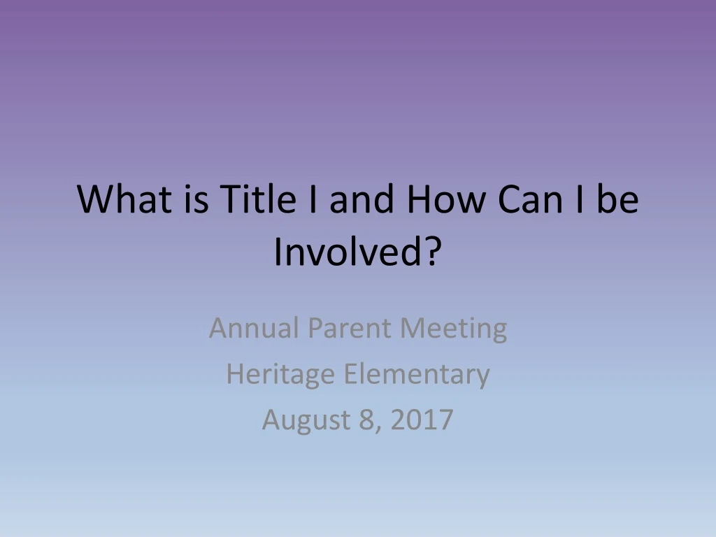 what is title i and how can i be involved