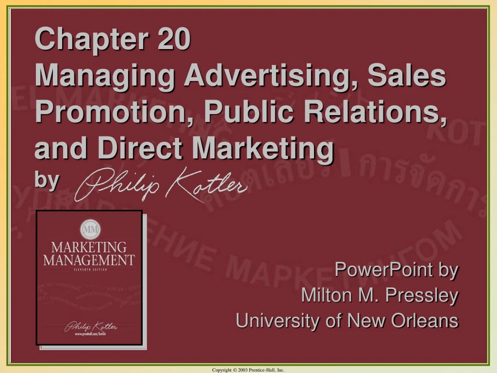 chapter 20 managing advertising sales promotion public relations and direct marketing by