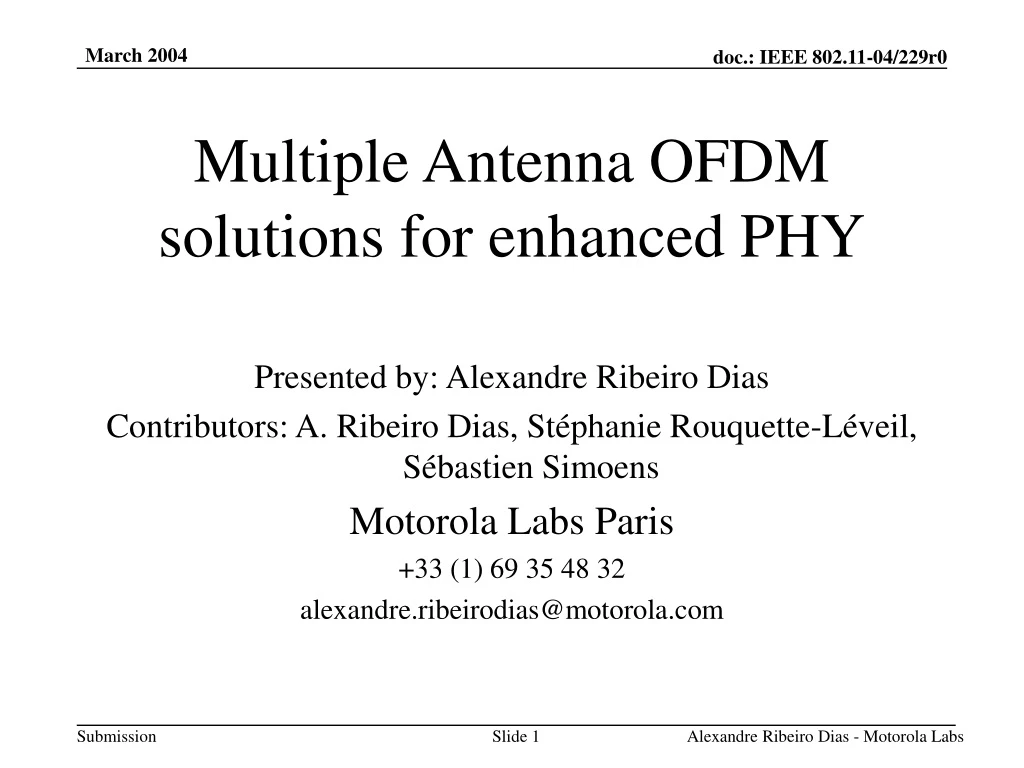 multiple antenna ofdm solutions for enhanced phy