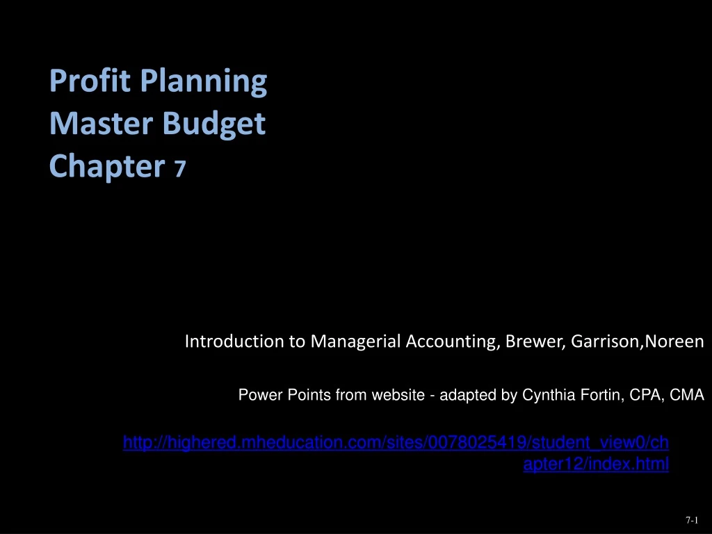 profit planning master budget chapter 7