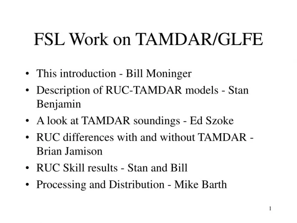 FSL Work on TAMDAR/GLFE