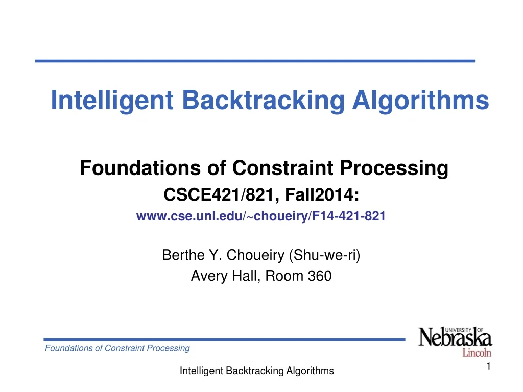 foundations of constraint processing csce421