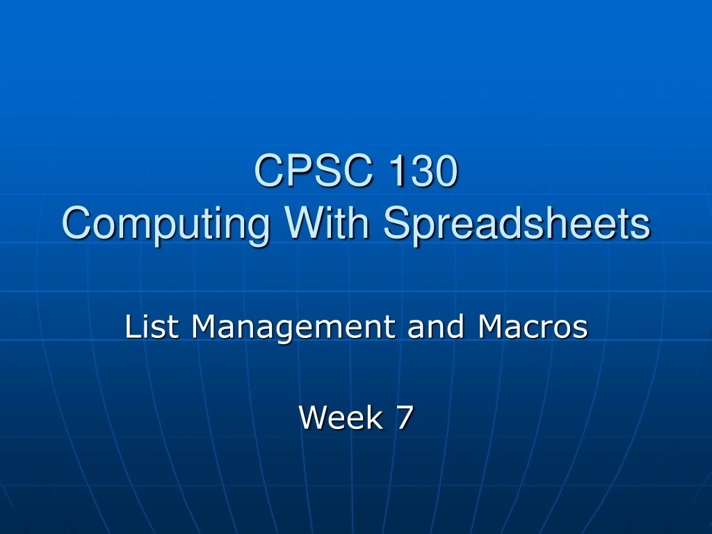 cpsc 130 computing with spreadsheets