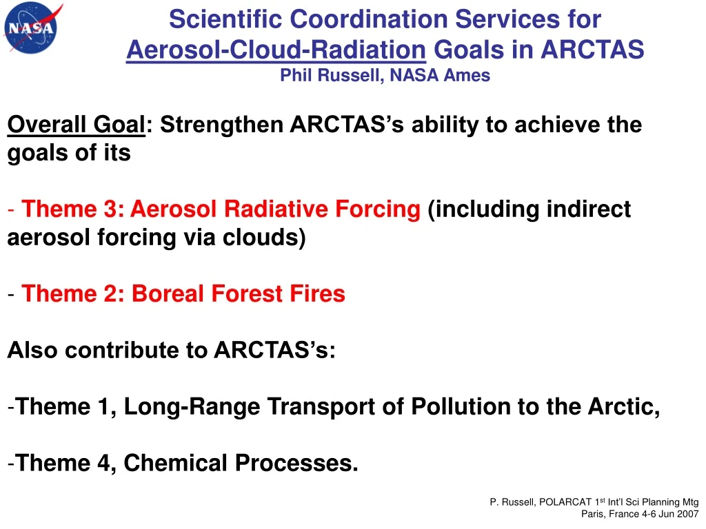 scientific coordination services for aerosol