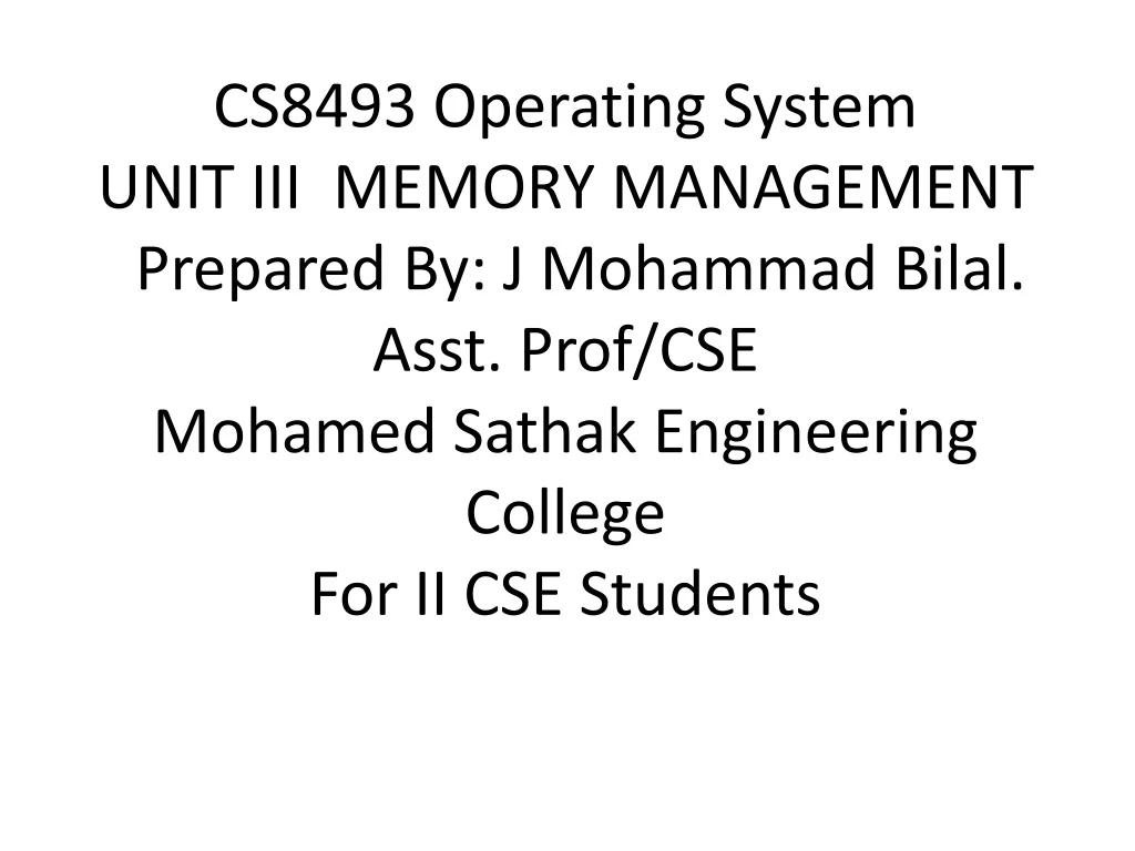 cs8493 operating system unit iii memory