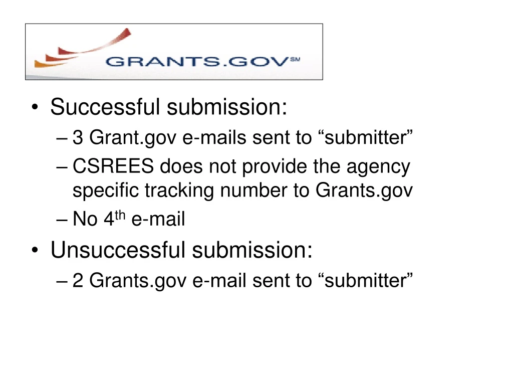 successful submission 3 grant gov e mails sent