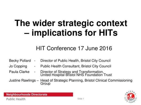 The wider strategic context – implications for HITs