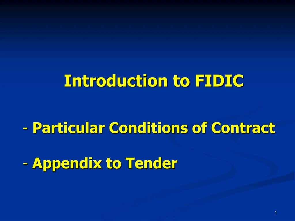 introduction to fidic particular conditions