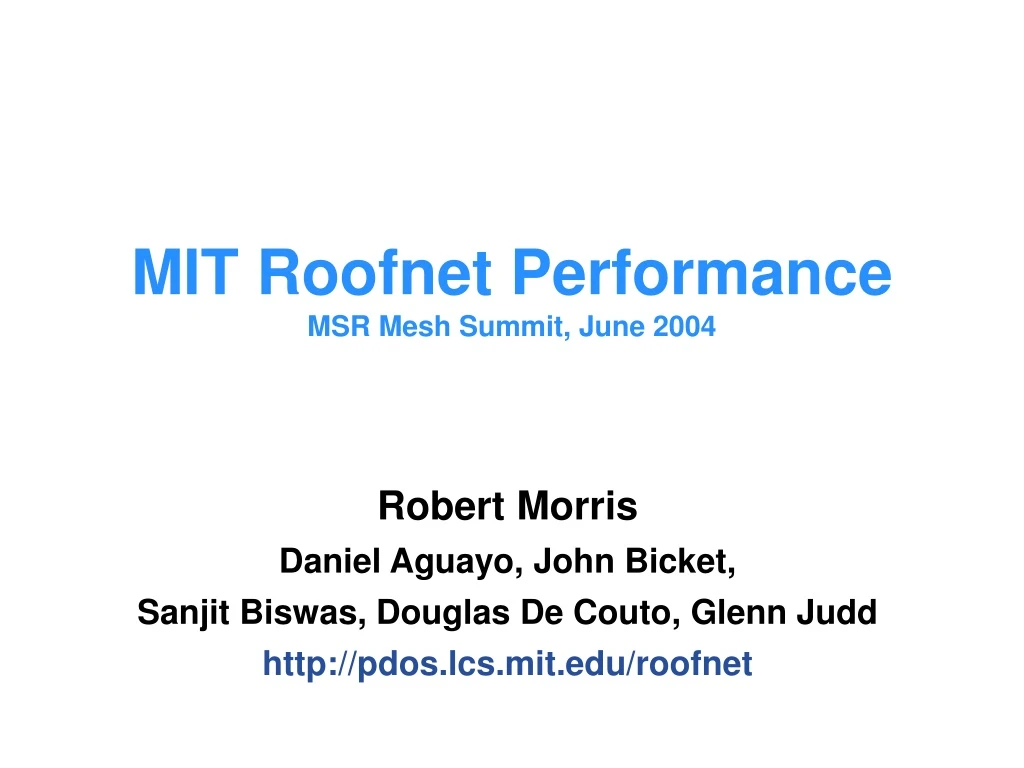 mit roofnet performance msr mesh summit june 2004