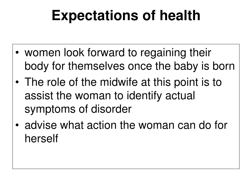 expectations of health