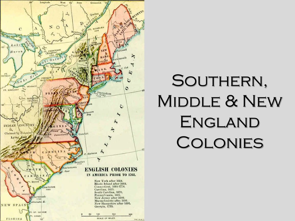 southern middle new england colonies