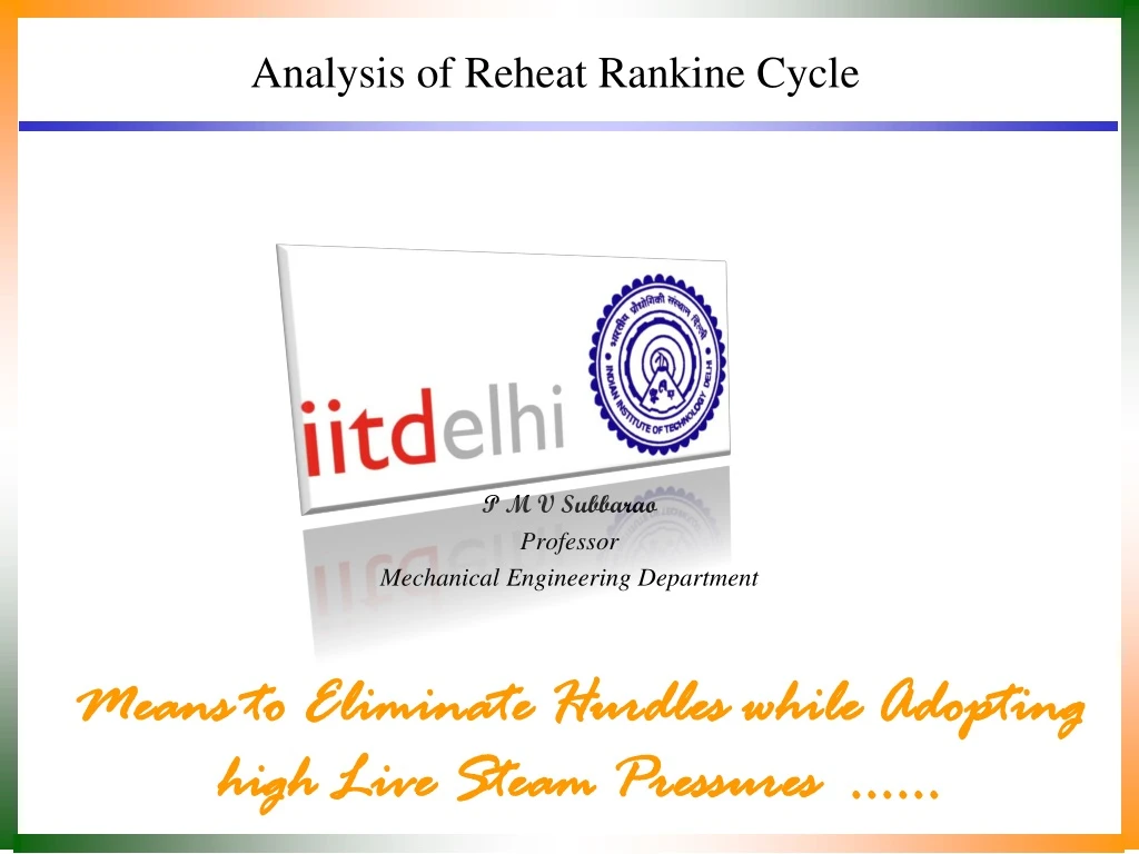 analysis of reheat rankine cycle