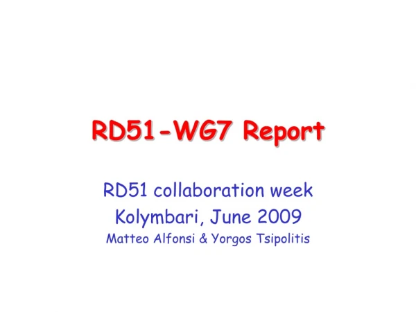 RD51-WG7 Report