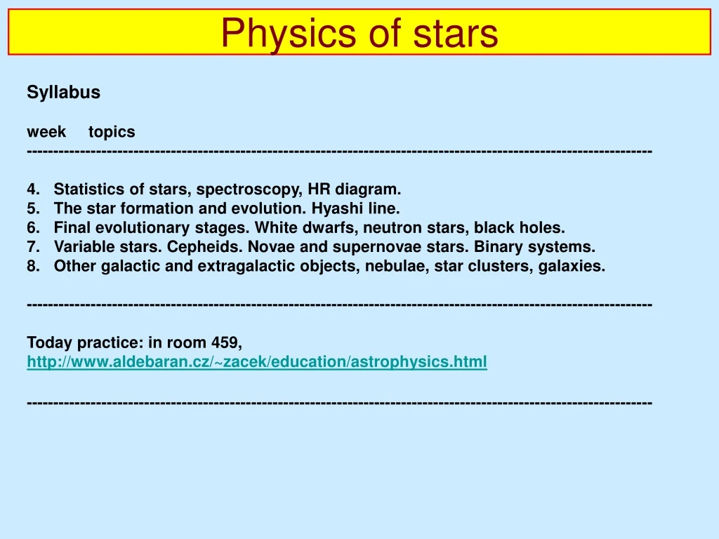 physics of stars