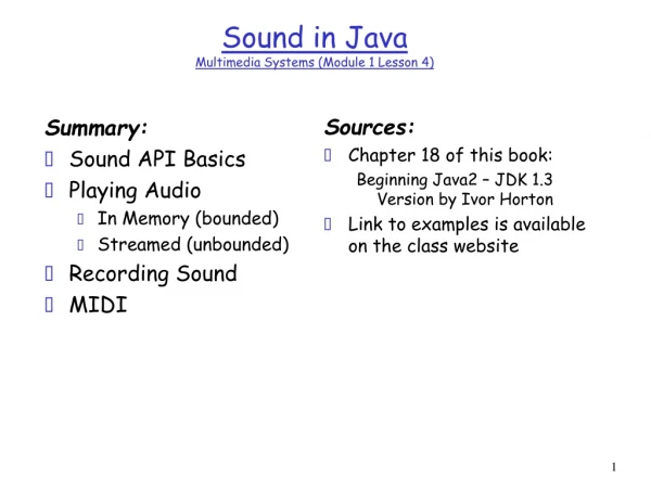 Sound in Java Multimedia Systems (Module 1 Lesson 4)