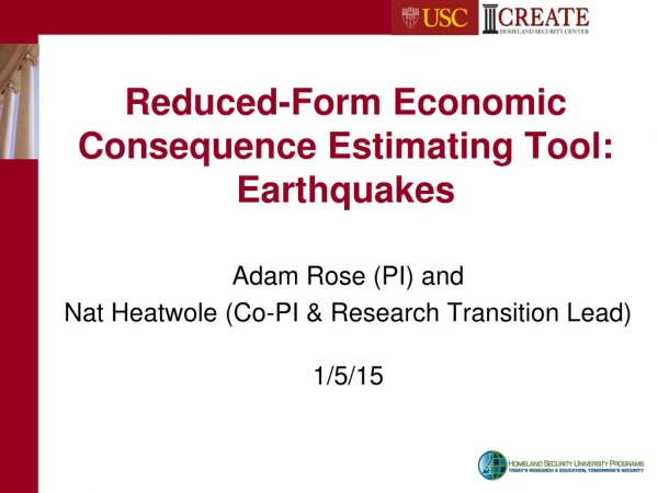 Reduced-Form Economic Consequence Estimating Tool: Earthquakes