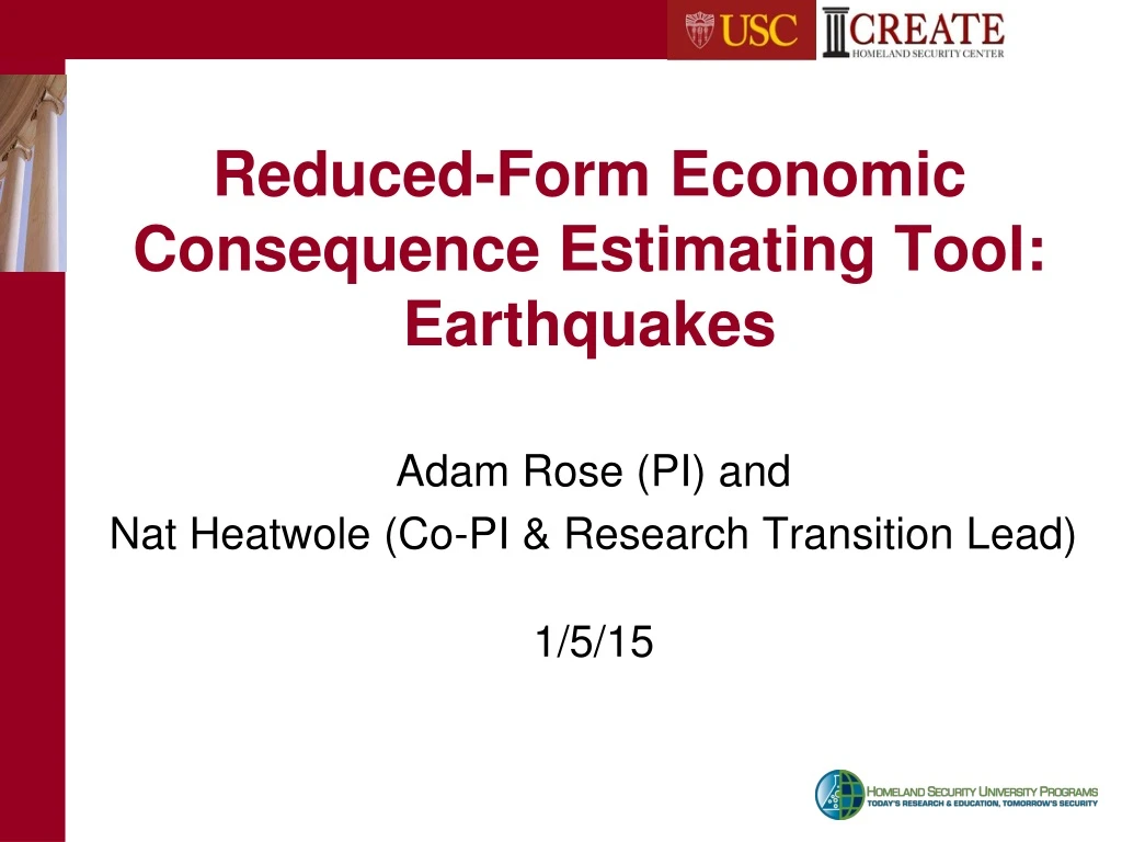 reduced form economic consequence estimating tool earthquakes