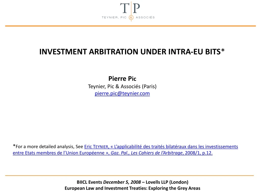 investment arbitration under intra eu bits
