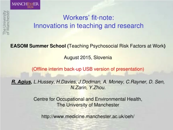 Workers’ fit-note:  Innovations in teaching and research