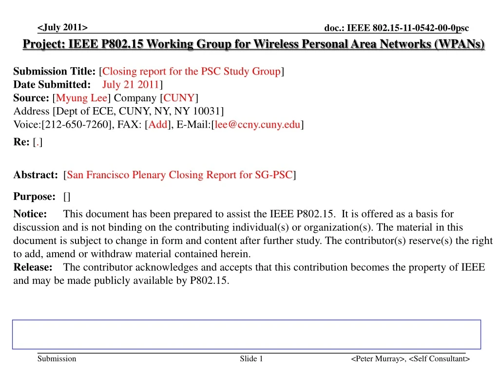 project ieee p802 15 working group for wireless