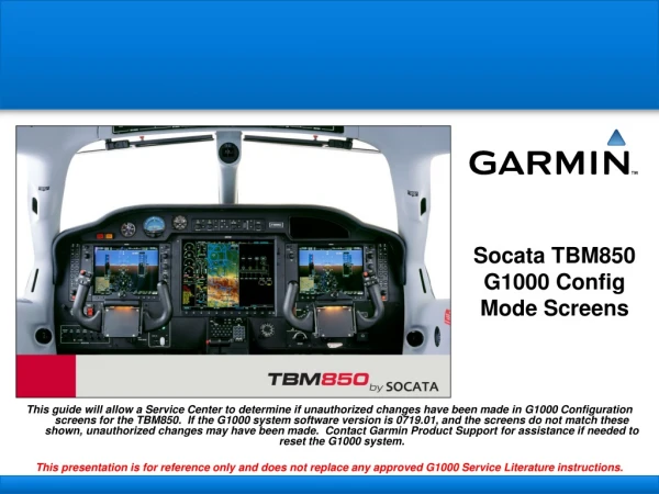 Socata TBM850 G1000 Config Mode Screens