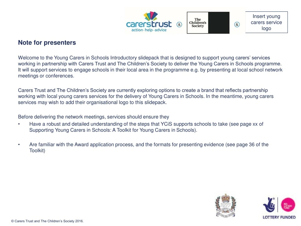 note for presenters welcome to the young carers