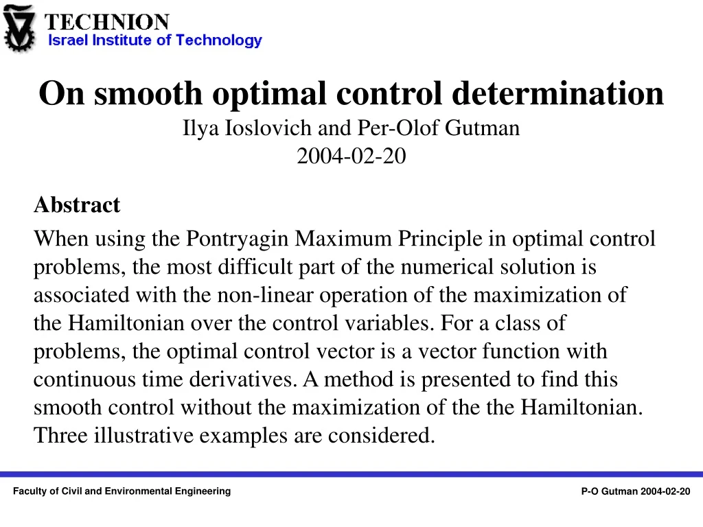 on smooth optimal control determination ilya ioslovich and per olof gutman 2004 02 20