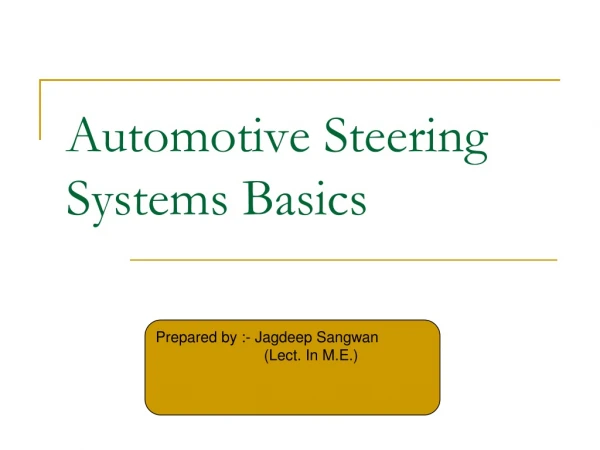 Automotive Steering Systems Basics