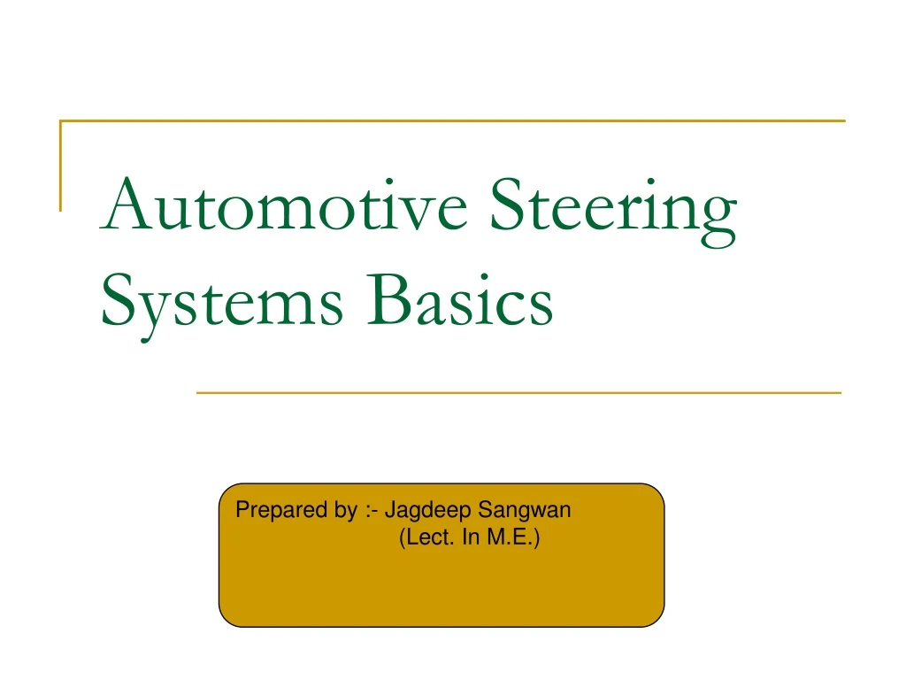 automotive steering systems basics