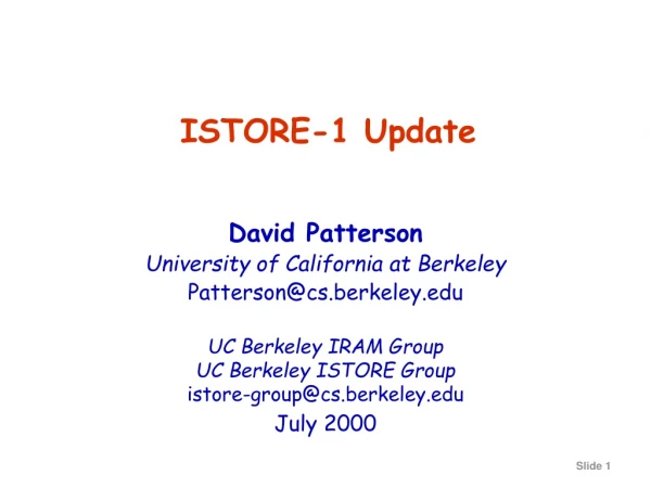 ISTORE-1 Update