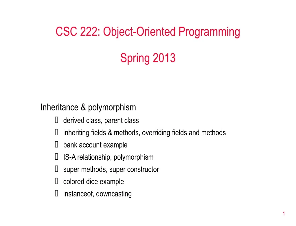 csc 222 object oriented programming spring 2013