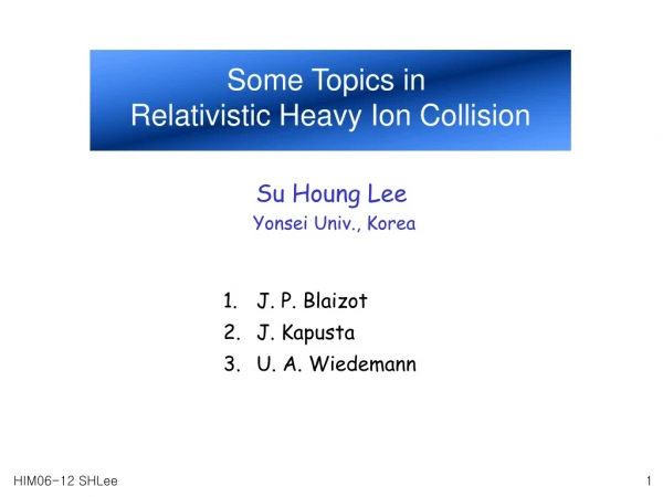 Some Topics in  Relativistic Heavy Ion Collision