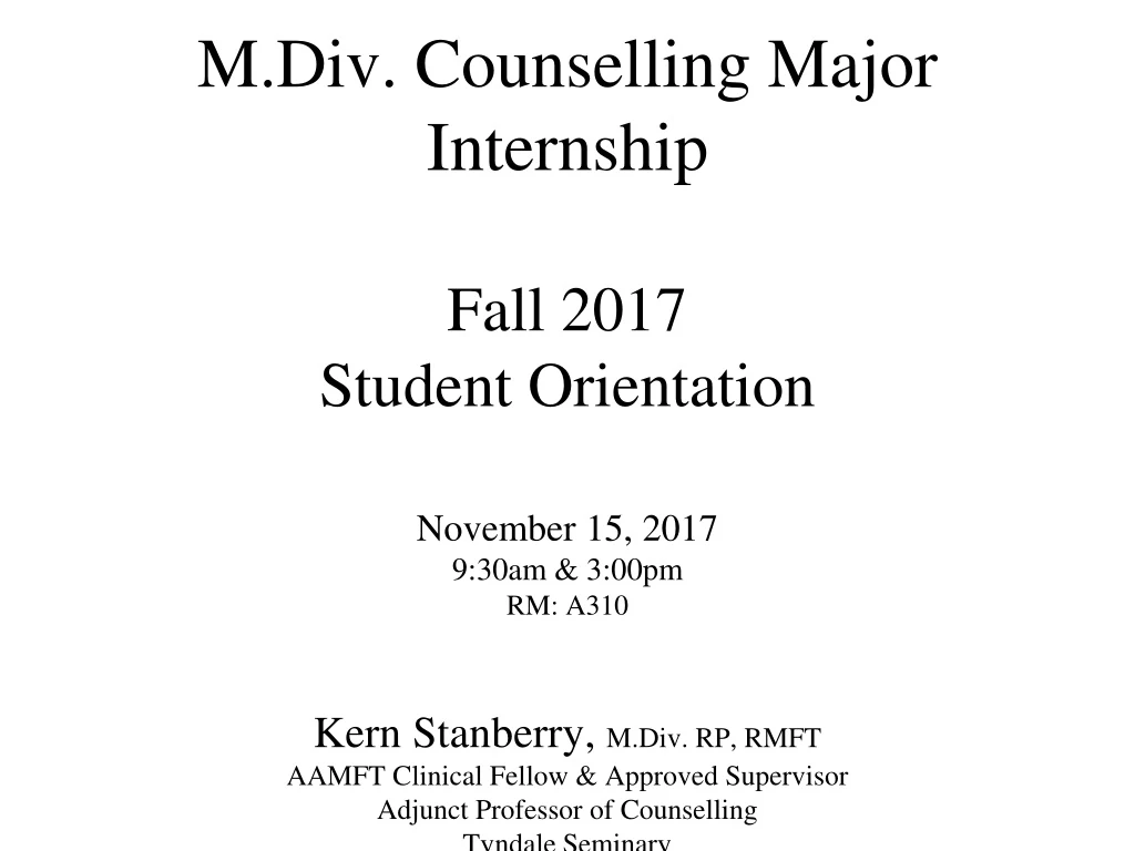 m div counselling major internship fall 2017