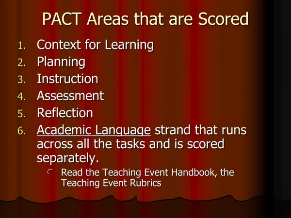 PACT Areas that are Scored