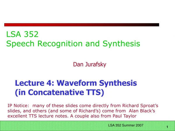 LSA 352 Speech Recognition and Synthesis