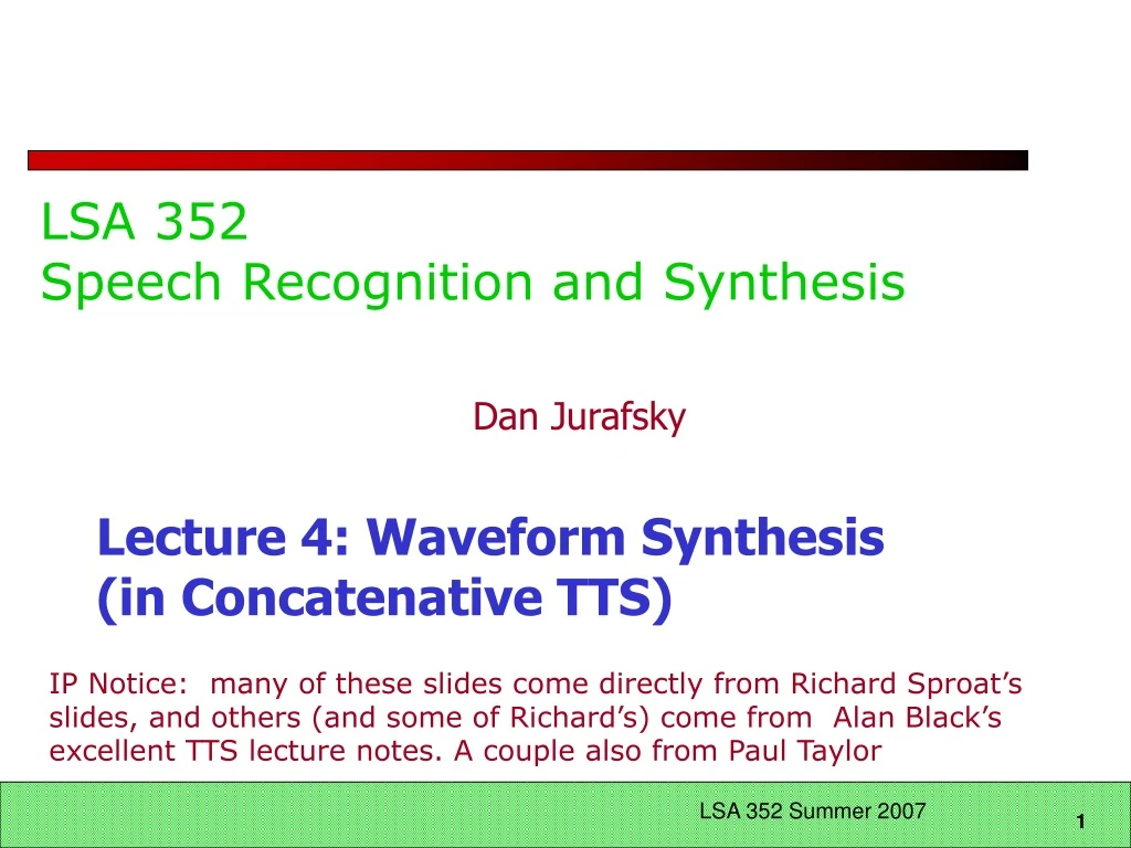 lsa 352 speech recognition and synthesis