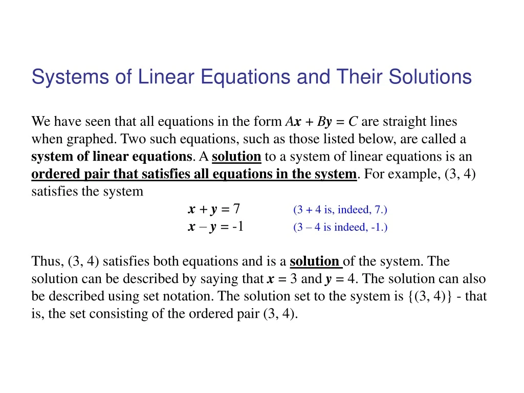 systems of linear equations and their solutions