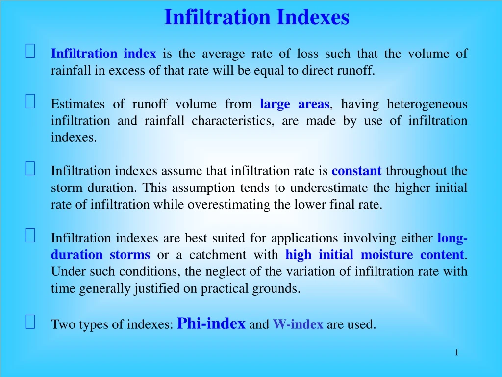 infiltration indexes
