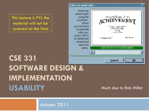 CSE 331 Software Design &amp; Implementation usability